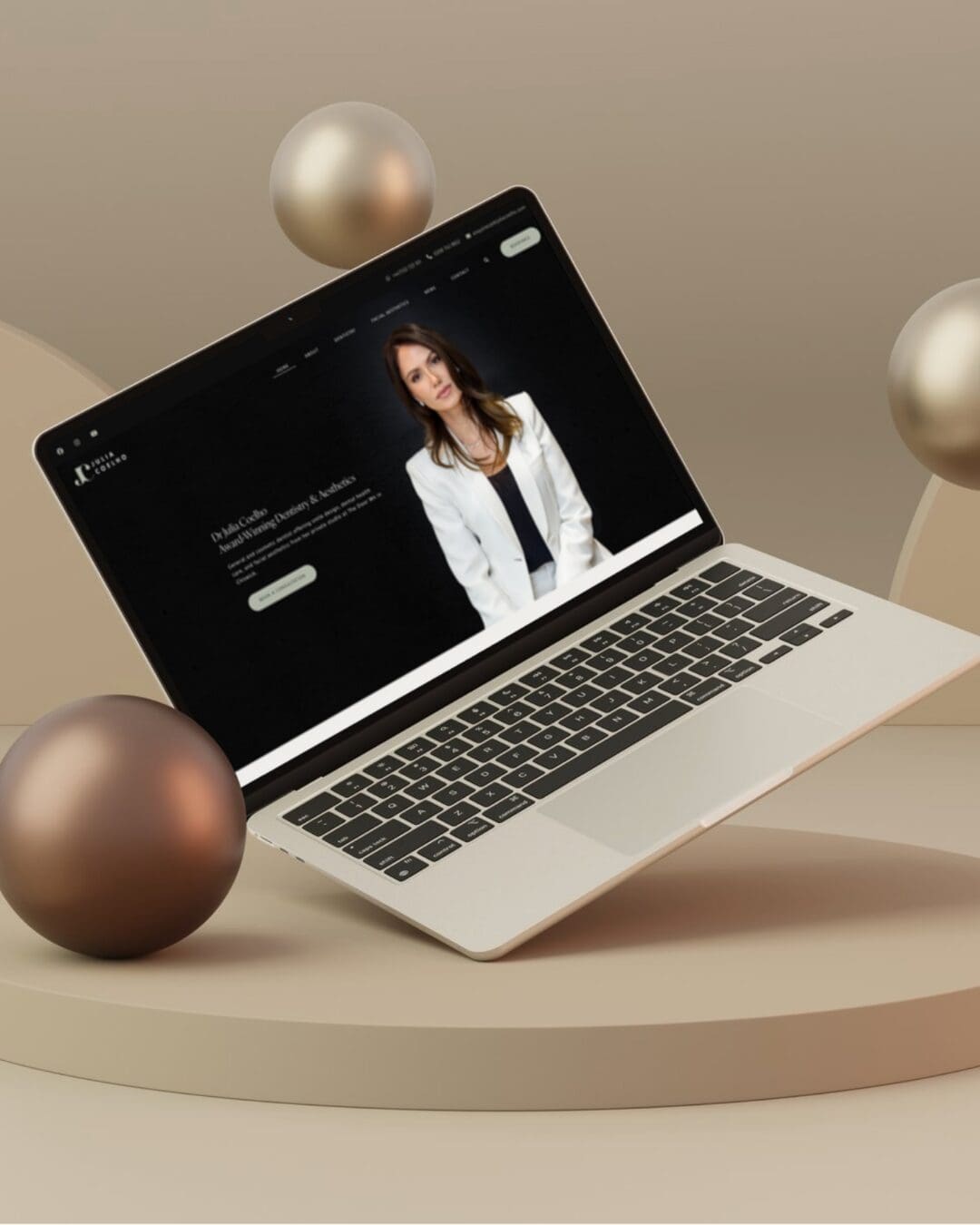 Image of website for a London dentist designed by Strut Studio against a pale background