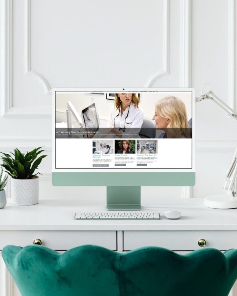 Dentist Website before design overhaul by Strut Studio against a pale background in an office.